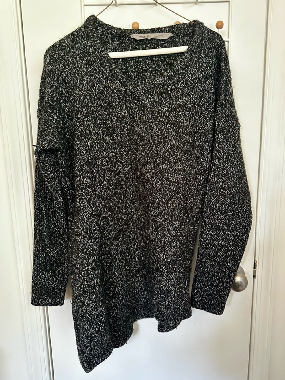 Black and Grey Marled V‑Neck Knit Athleta Sweater. Wool/cashmere blend.